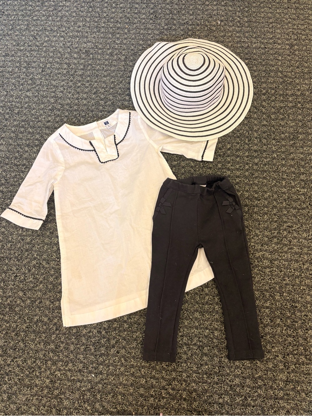 Janie and Jack Black & White Tunic Outfit Set with Sun Hat Girls Size 3